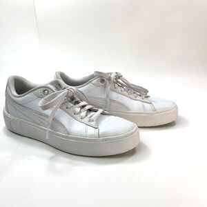 Puma White Leather Tennis Shoes Sneakers Size 8 Lace Soft Foam Cushioned Comfort